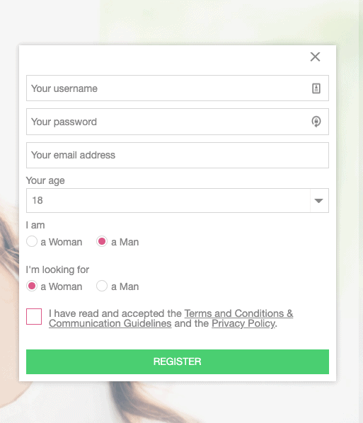 registration form in date you when you signup
