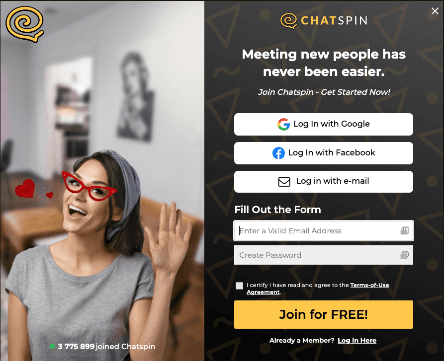 chatspin member signup form