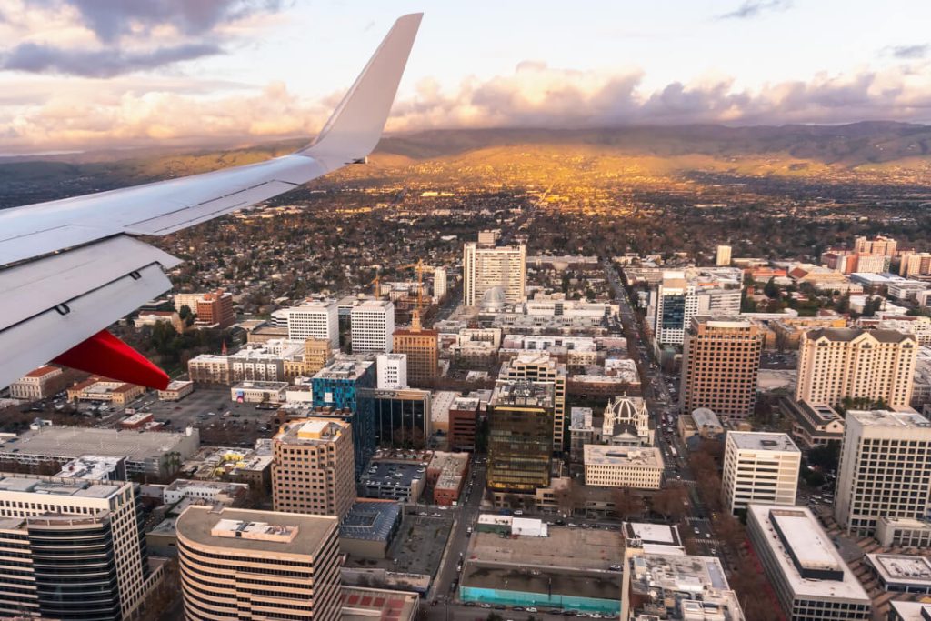 an aerial view from an aircraft of san jose california
